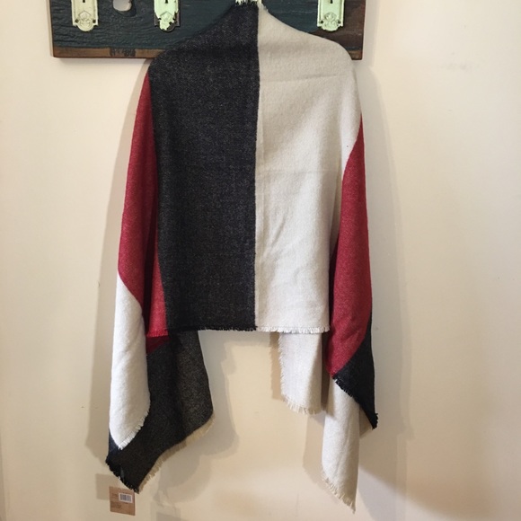 2/$25 Just Cozy Red Black and White Colour Block Scarf - Picture 4 of 9